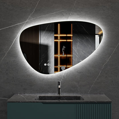 Miroir asymétrique organique avec éclairage LED et anti-condensation 100 cm de large et 65 cm de haut