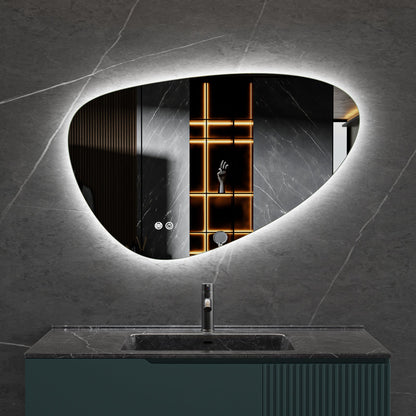 Spiegel asymmetrisch organische led verlichting en anti-condens 100 cm breed en 65 cm hoog