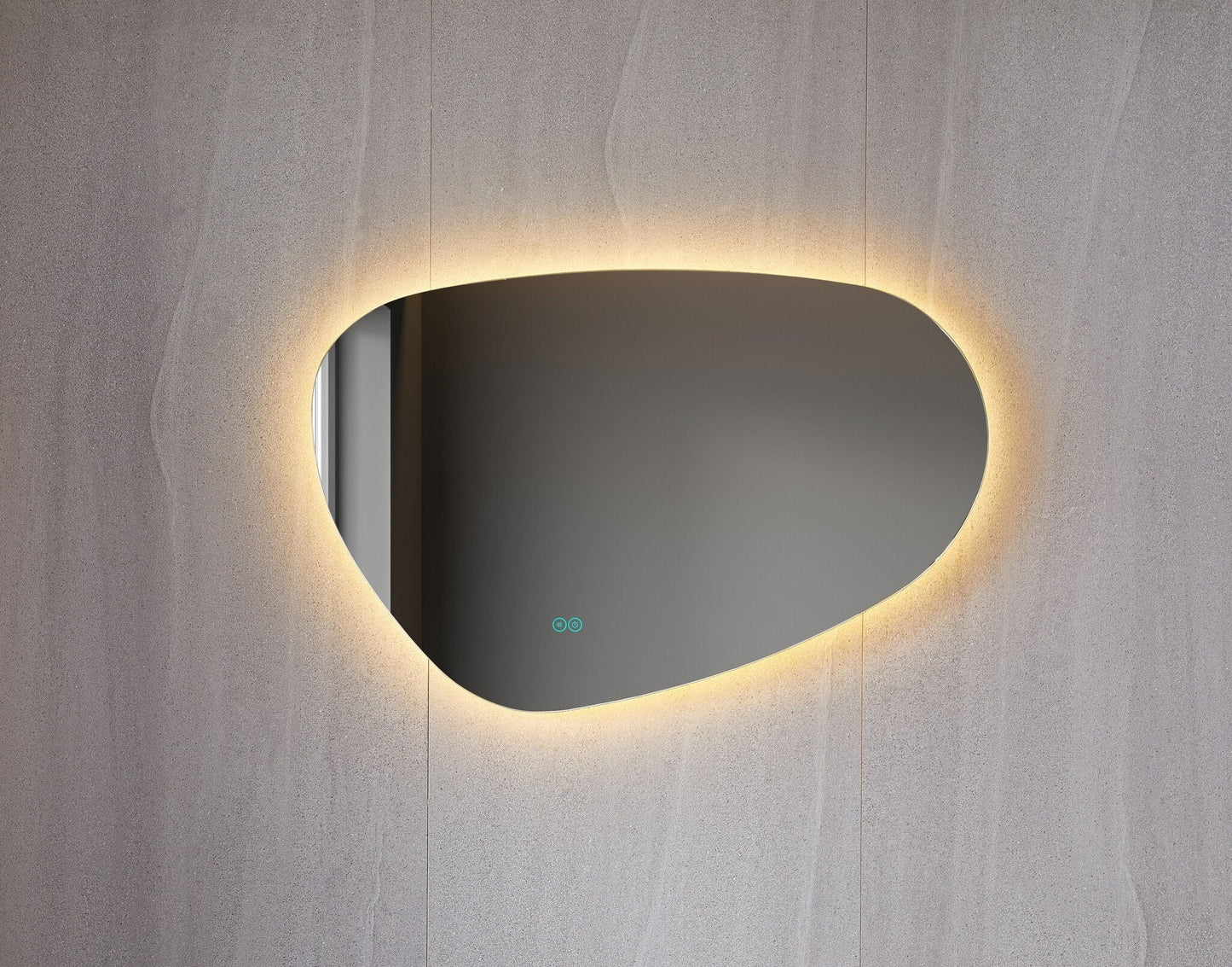Miroir asymétrique organique avec éclairage LED et anti-condensation 60 cm de large et 40 cm de haut