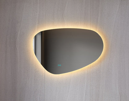 Spiegel asymmetrisch organische led verlichting en anti-condens 140 cm breed en 75 cm hoog
