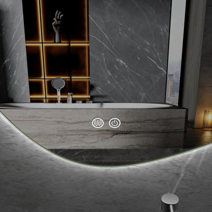 Spiegel asymmetrisch organische led verlichting en anti-condens 100 cm breed en 65 cm hoog