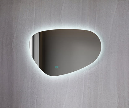 Miroir asymétrique organique avec éclairage LED et anti-condensation 100 cm de large et 65 cm de haut