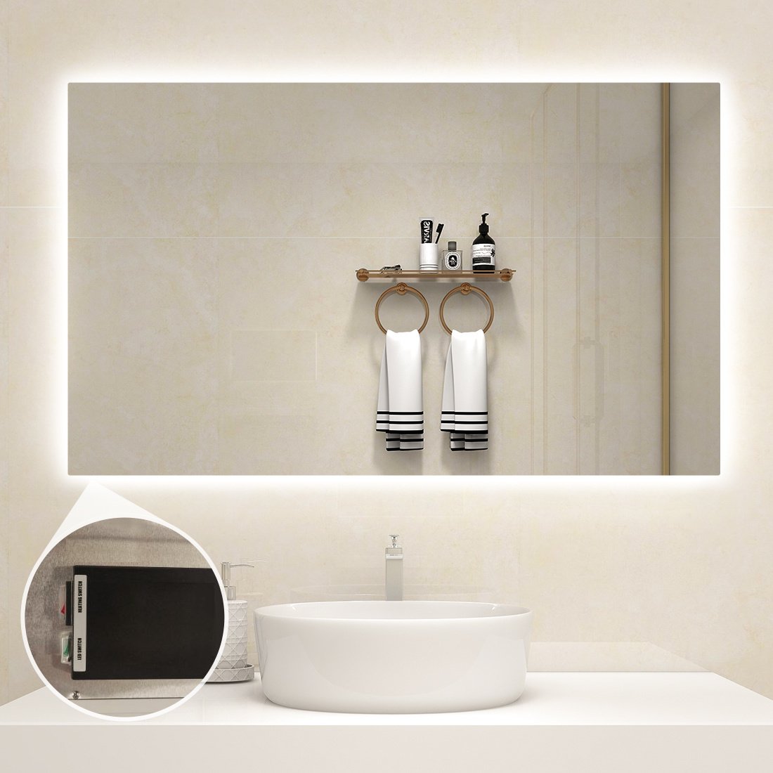 Miroir chauffant infrarouge avec éclairage LED 60 x 120 cm 700Watt