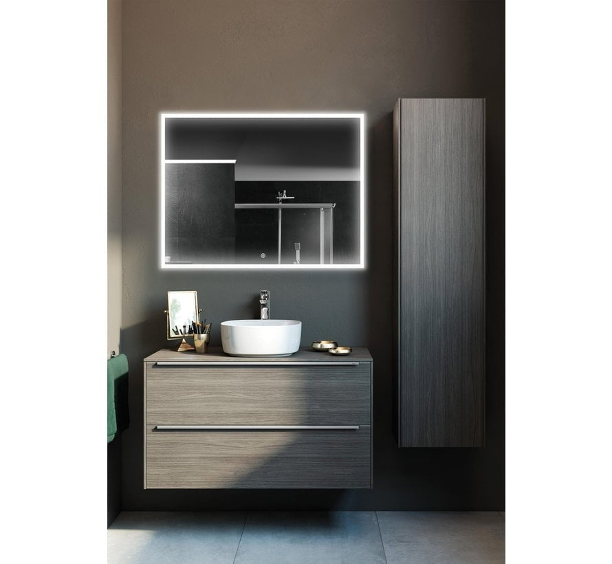Miroir avec cadre noir, LED, anti-buée 60 x 120 cm
