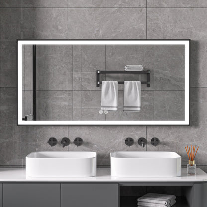 Miroir avec cadre noir, LED, anti-buée 60 x 120 cm