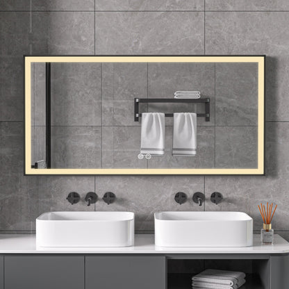 Miroir avec cadre noir, LED, anti-buée 60 x 120 cm