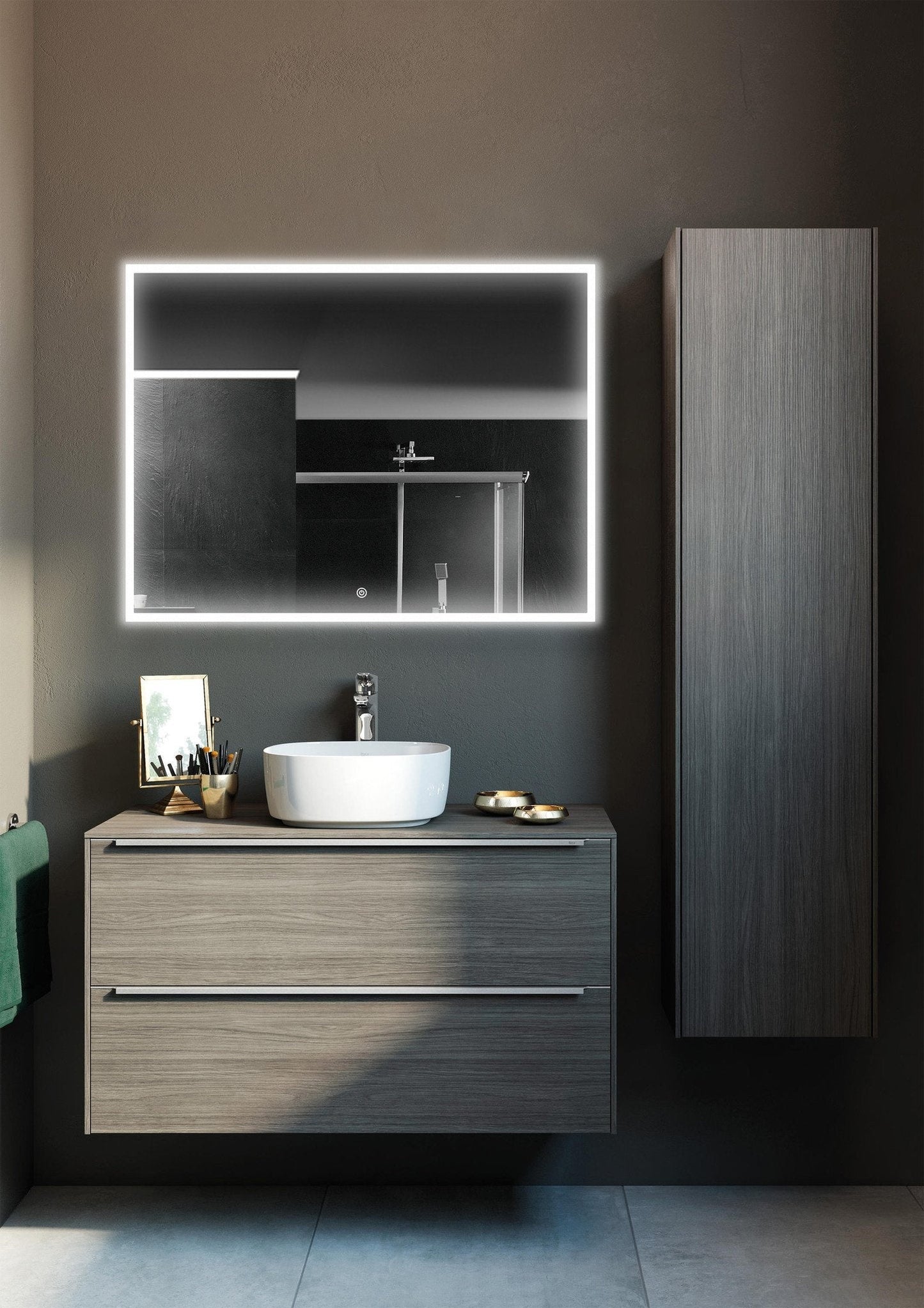 Miroir avec cadre noir, LED, anti-buée 60 x 60 cm