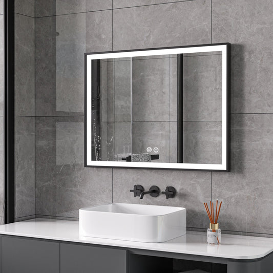 Miroir avec cadre noir, LED, anti-buée 60 x 60 cm