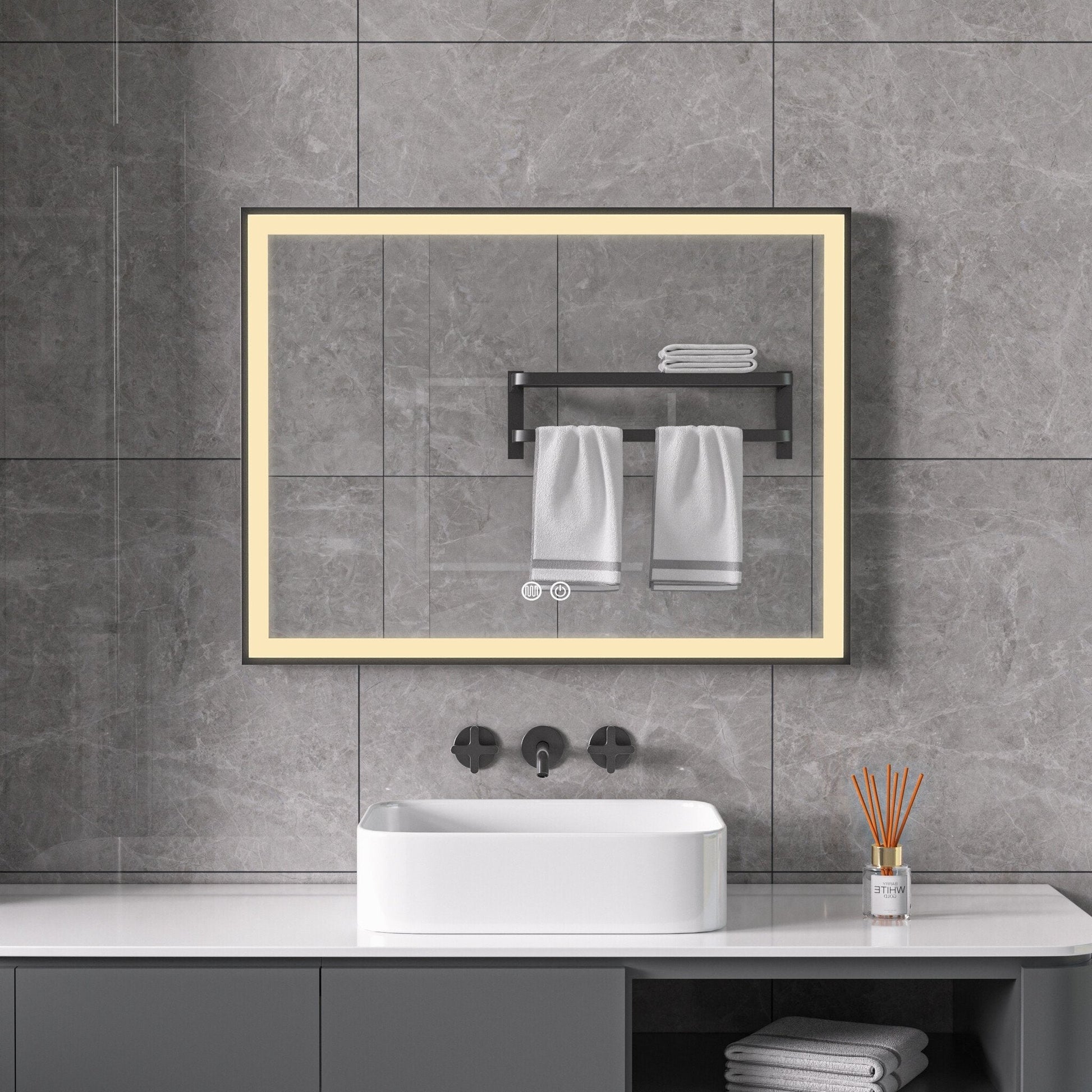 Miroir avec cadre noir, LED, anti-buée 60 x 60 cm