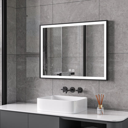 Miroir avec cadre noir, LED, anti-buée 60 x 80 cm