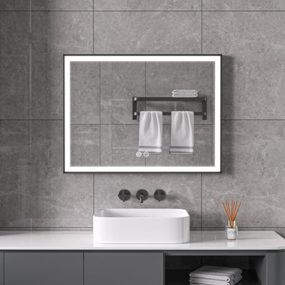 Miroir avec cadre noir, LED, anti-buée 60 x 80 cm