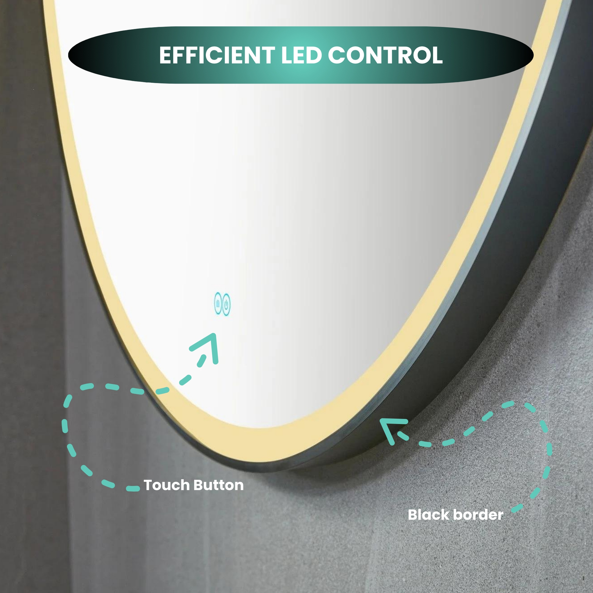 Miroir rond 100 cm avec cadre noir, éclairage LED et anti-buée