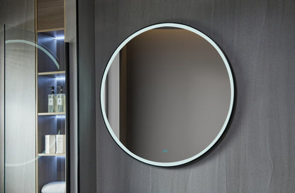 Miroir rond 100 cm avec cadre noir, éclairage LED et anti-buée