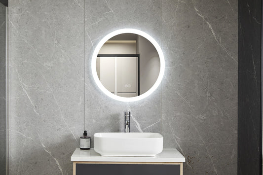 Miroir rond 60 cm sans cadre, éclairage LED encastré et anti-condensation