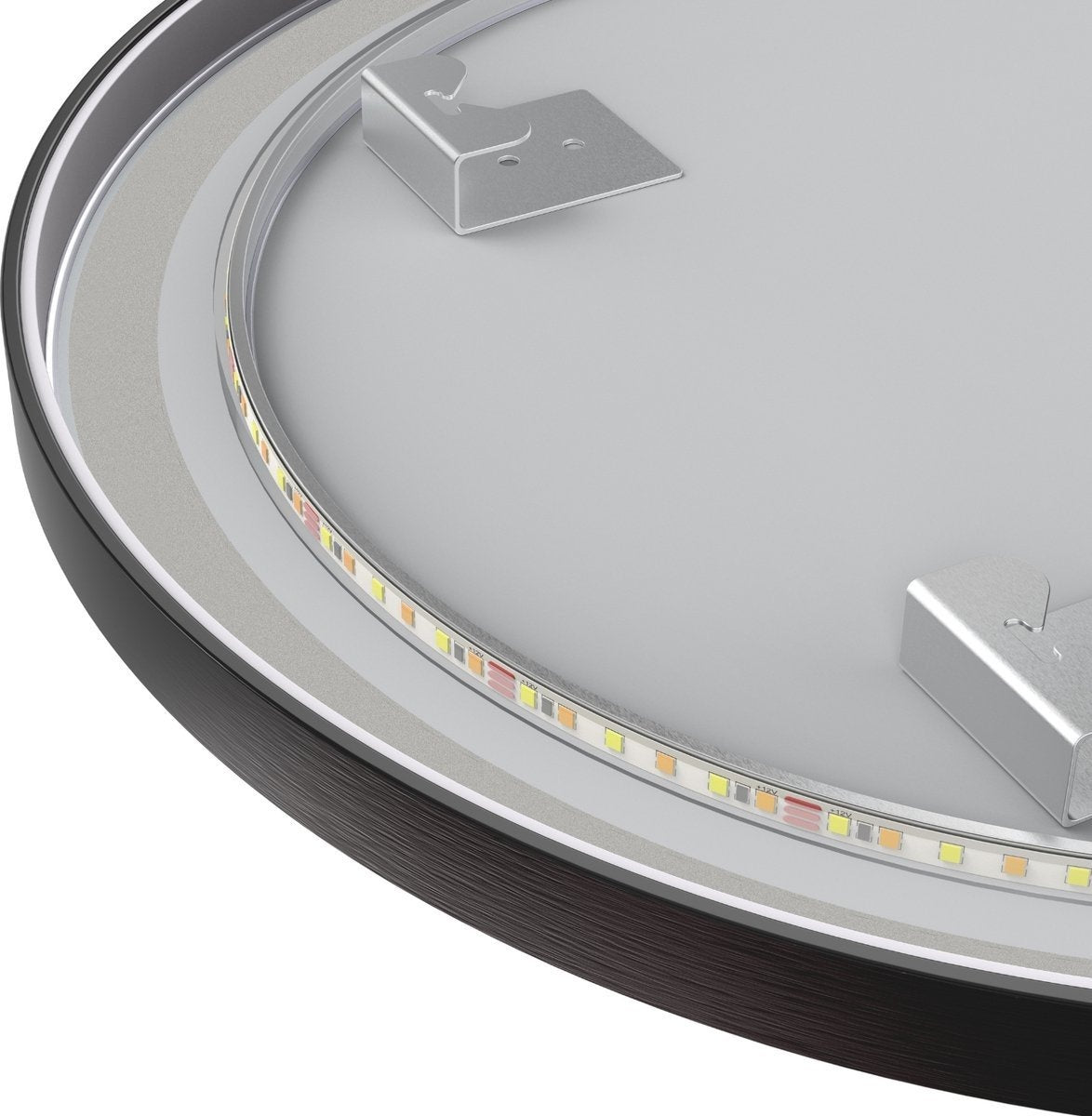 Miroir rond 60 cm avec cadre noir, éclairage LED et anti-condensation