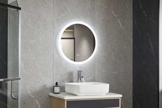 Miroir rond 80 cm sans cadre, éclairage LED encastré et anti-condensation