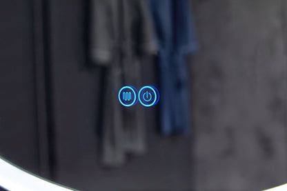 Miroir rond 80 cm avec ceinture tendance, cadre noir, éclairage LED encastré et anti-buée