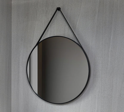 Miroir rond 80 cm avec sangle tendance cadre noir