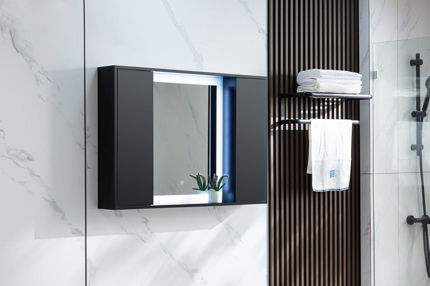 Armoire de toilette noir mat avec éclairage LED 120 (l) x 70 cm (h)