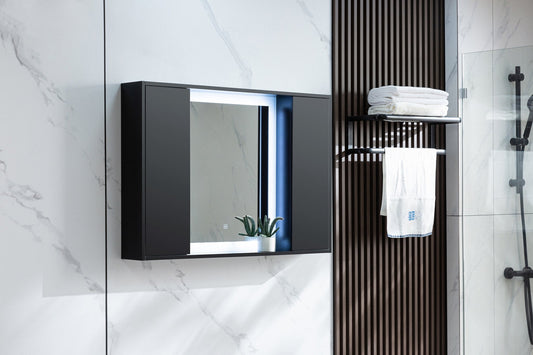 Armoire de toilette noir mat avec éclairage LED 120 (l) x 70 cm (h)