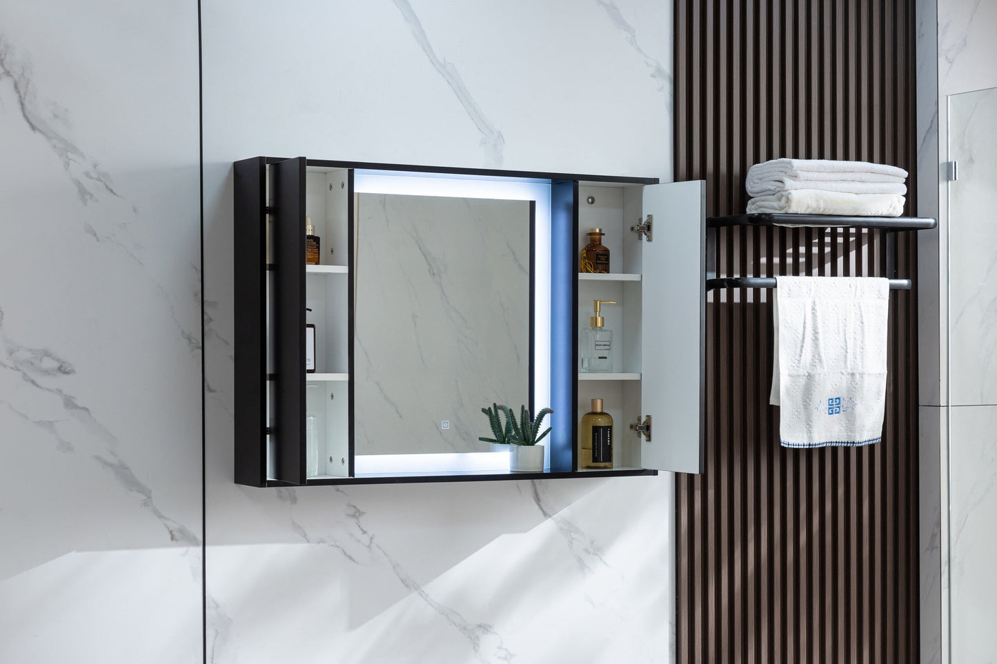 Armoire de toilette noir mat avec éclairage LED 120 (l) x 70 cm (h)