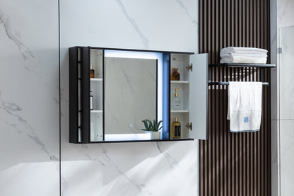 Armoire de toilette noir mat avec éclairage LED 120 (l) x 70 cm (h)