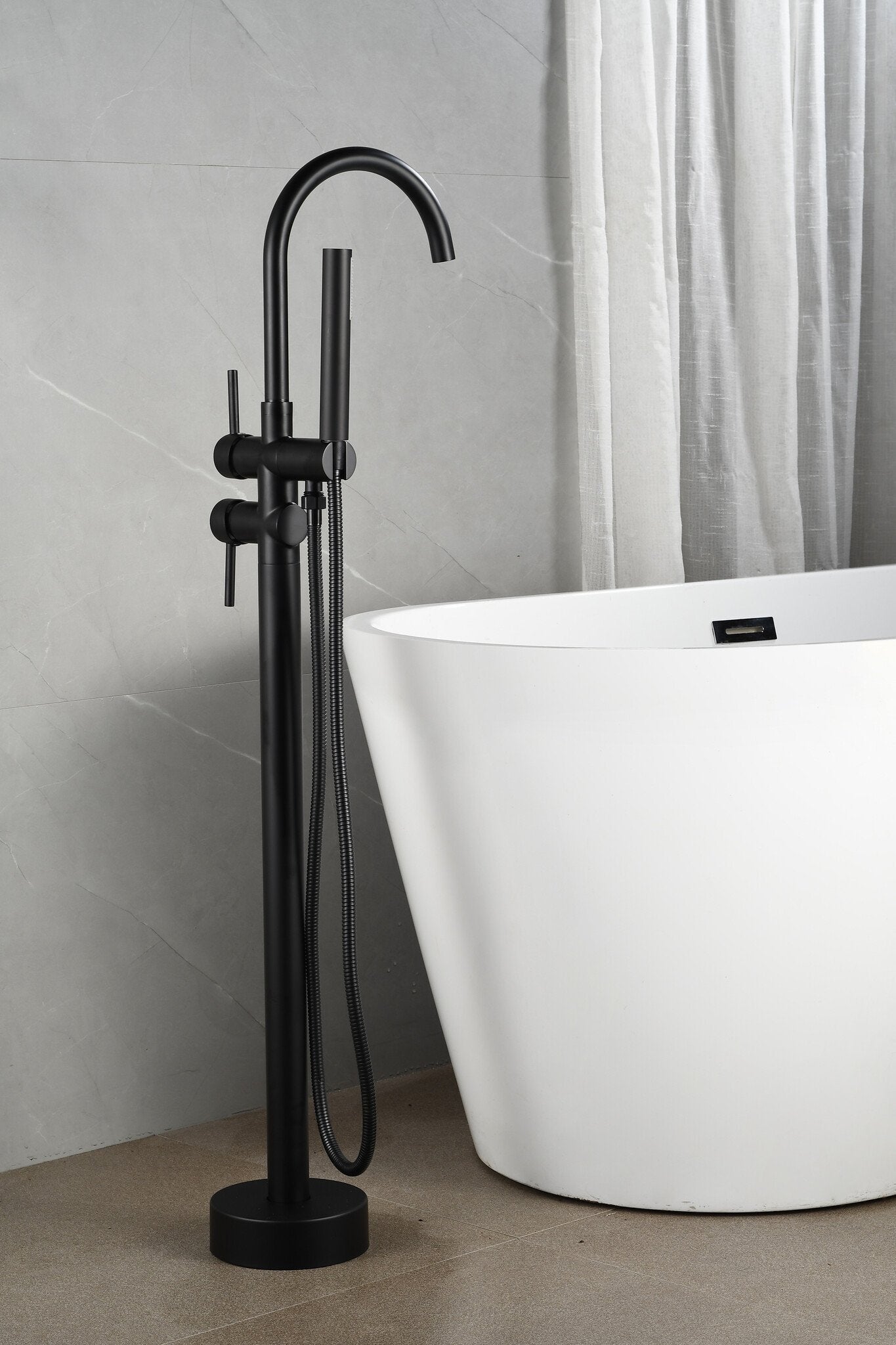 Mélangeur bain sur pied - avec douchette - noir mat