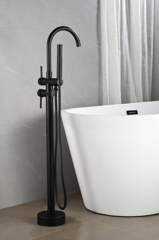 Mélangeur bain sur pied - avec douchette - noir mat
