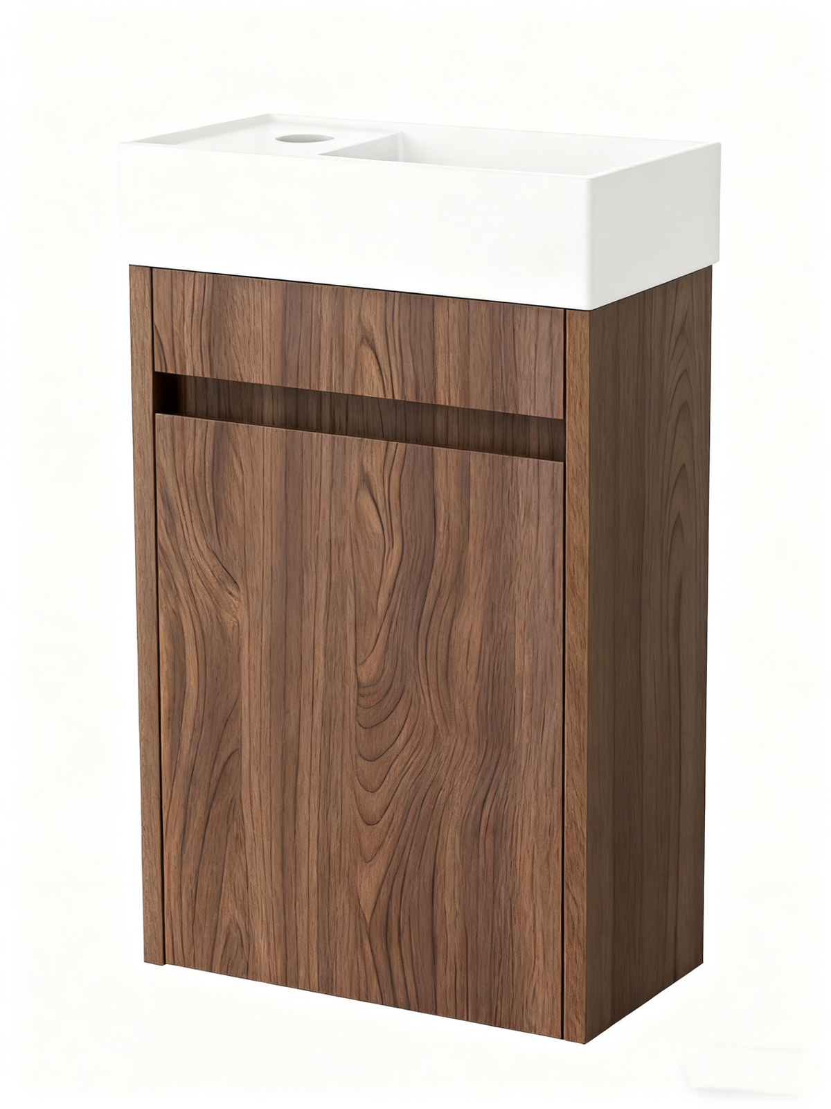 Nurion Toiletmeubel Vince - glanzend witte wastafel en kast in donker hout - 41 x 22,5 x 65 cm