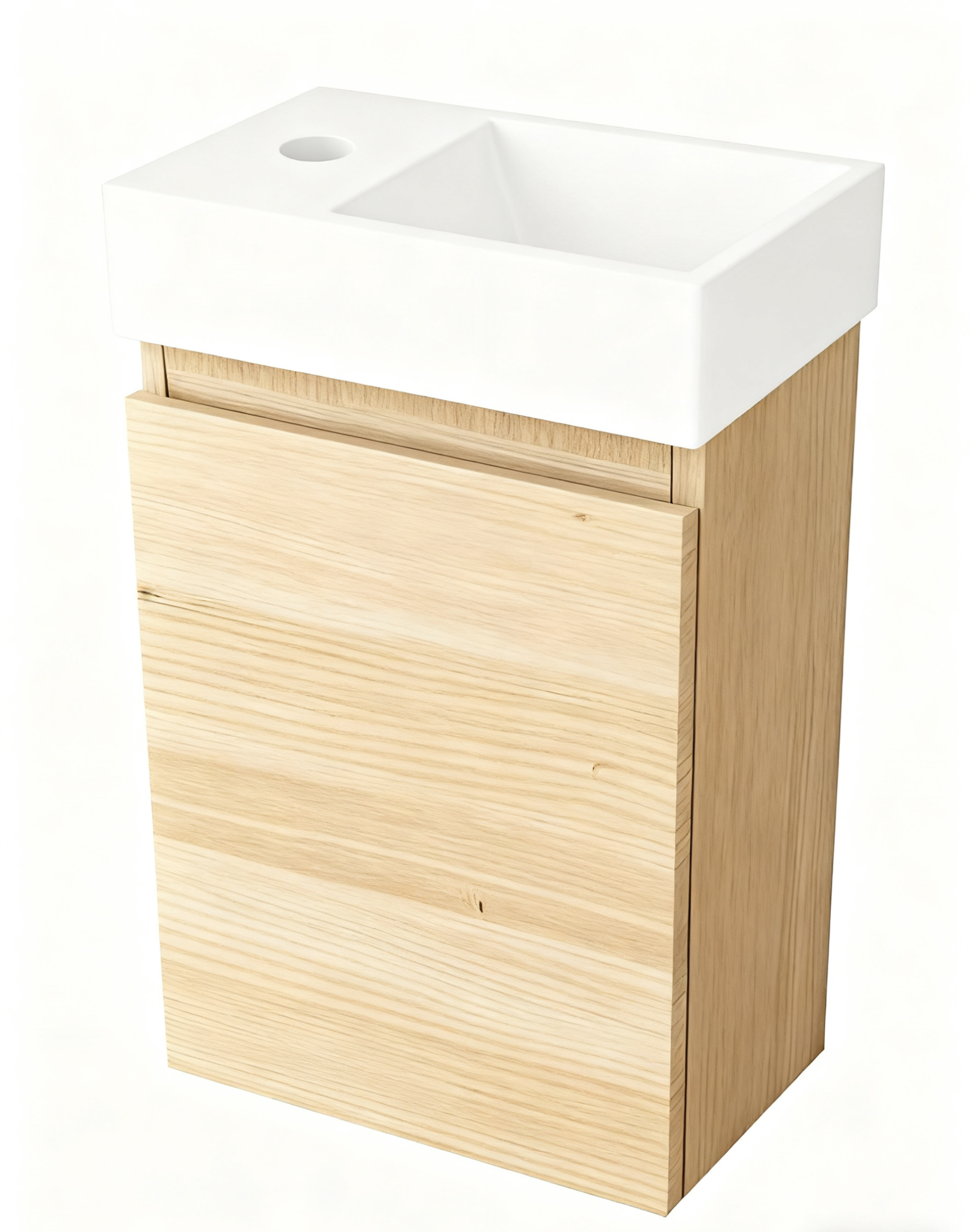 Nurion Meuble de salle de bains Mees - lavabo blanc brillant et armoire en bois clair - 41 x 22,5 x 65 cm