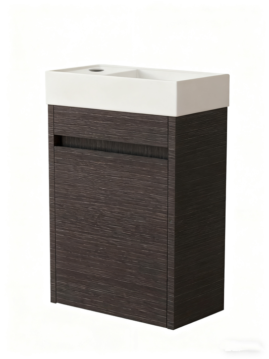 Nurion Meuble de salle de bains Luca - lavabo blanc brillant et armoire en bois noir - 41 x 22,5 x 65 cm