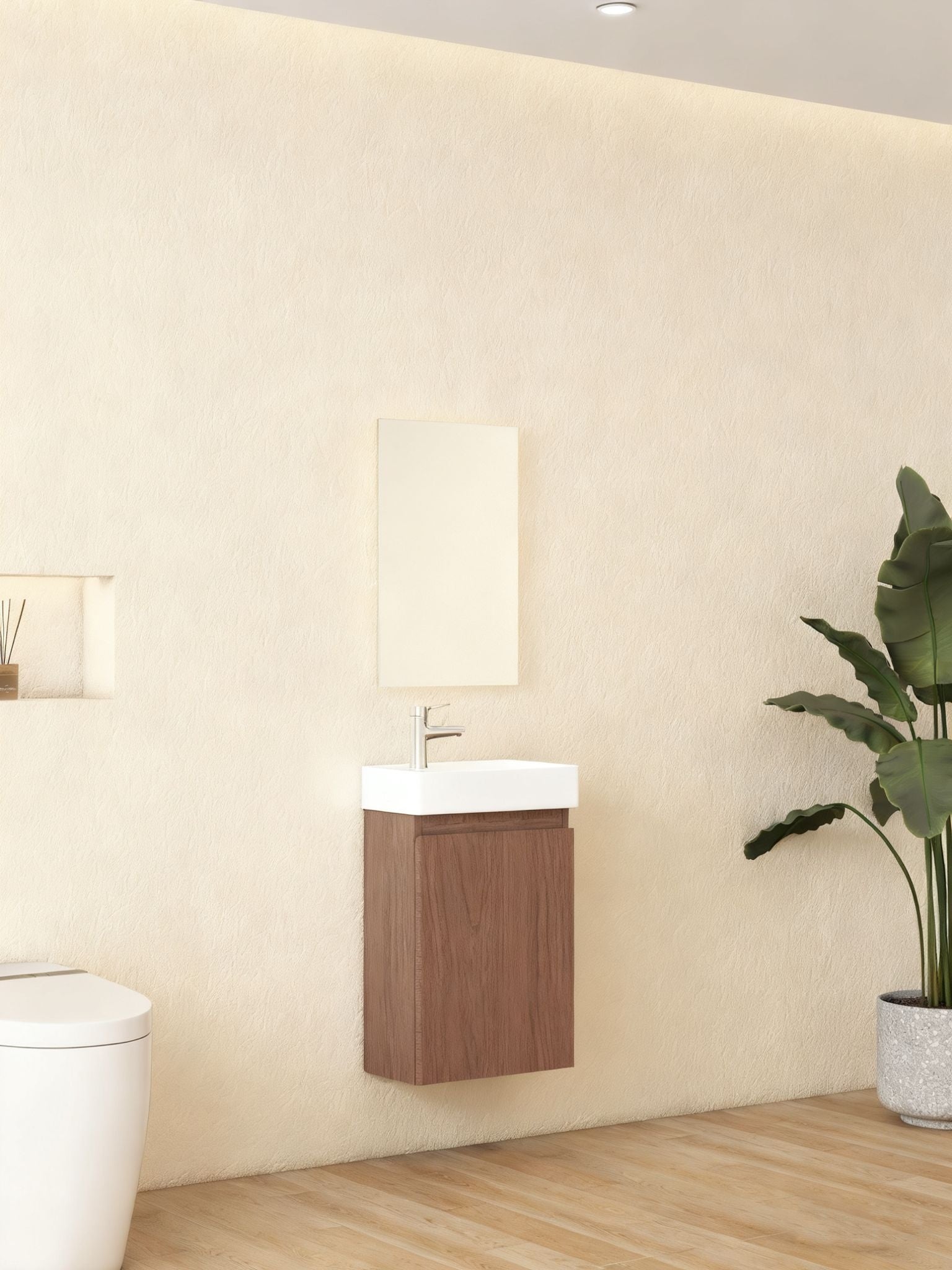 Nurion Meuble de toilette Finn - lavabo blanc brillant et armoire en bois foncé - 41 x 22,5 x 65 cm