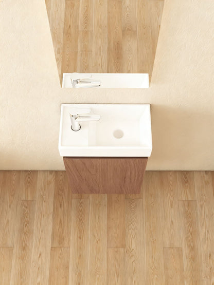 Nurion Meuble de toilette Finn - lavabo blanc brillant et armoire en bois foncé - 41 x 22,5 x 65 cm