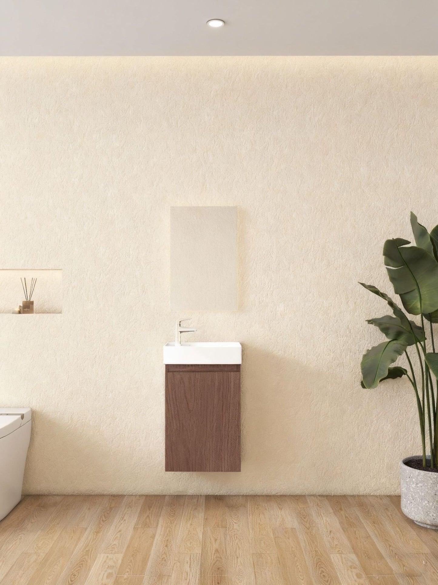 Nurion Meuble de toilette Finn - lavabo blanc brillant et armoire en bois foncé - 41 x 22,5 x 65 cm