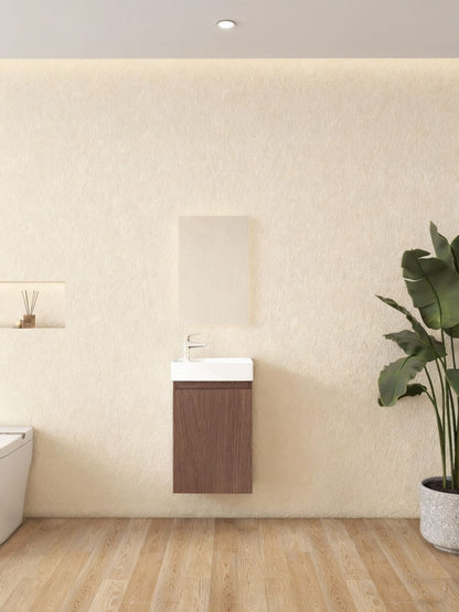 Nurion Meuble de toilette Finn - lavabo blanc brillant et armoire en bois foncé - 41 x 22,5 x 65 cm