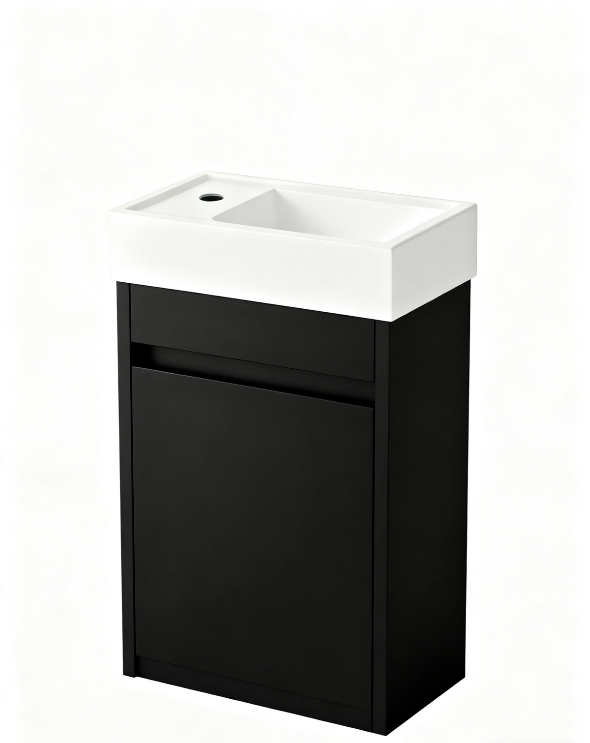 Toiletmeubel Nurion Tess - glanzend witte wastafel en zwarte houten kast - 41 x 22,5 x 65 cm
